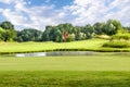 Putting green with a flag at a golf course on a summer day Royalty Free Stock Photo