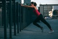 Putting hands on the banister during training stock photo Royalty Free Stock Photo