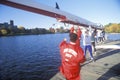 Putting sculls in Water, Rowing event, Cambridge, Massachusetts Royalty Free Stock Photo