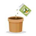Putting seed in the pot. Isolated illustration Royalty Free Stock Photo
