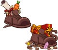 Putting A Shoe For Saint Nicholas Set. Vector clip art illustration with simple gradients.