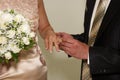 Putting on a wedding ring Royalty Free Stock Photo