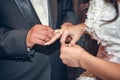 Putting on wedding rings in the church Royalty Free Stock Photo