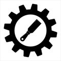 Putty knife on gear flat icon, build and repair, spatula sign vector graphics. Simple illustration of wide spatula icon for web Royalty Free Stock Photo