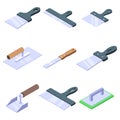 Putty knife icons set, isometric style