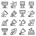 Putty knife icons set, outline style