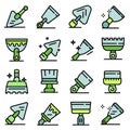 Putty knife icons set, outline style