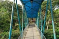 Puyo, Ecuador, 19-6-2020:A steel blue footbridge that is leading to a botanical garden named paseo turistico