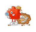 Puzzle archaeologists with fossils mascot. cartoon vector