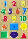 Puzzle board. Numbers, shapes and colours. Early learning.