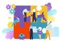 Puzzle business teamwork, team people partnership communication vector illustration. Success idea strategy for man woman Royalty Free Stock Photo