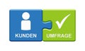 2 Puzzle Buttons green and blue showing Customer Survey german