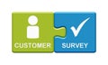 2 Puzzle Buttons green and blue showing Customer Survey