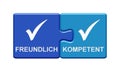 2 Puzzle Buttons showing Friendly and Capable in german language