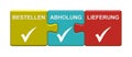 3 puzzle buttons showing order, pick up, delivery german Royalty Free Stock Photo
