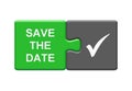 2 Puzzle Buttons showing Save the Date Royalty Free Stock Photo