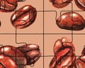Puzzle. Coffee beans. Seamless pattern. Watercolor 2