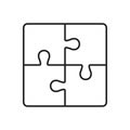 Puzzle, Combination Solution Line Icon. Jigsaw Square Pieces Match Linear Pictogram. Teamwork, Idea, Challenge Logic