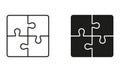 Puzzle, Combination Solution Line and Silhouette Icon Set. Jigsaw Square Pieces Match Pictogram. Teamwork, Idea