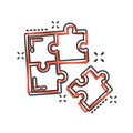 Puzzle compatible icon in comic style. Jigsaw agreement vector cartoon illustration on white isolated background. Cooperation