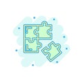 Puzzle compatible icon in comic style. Jigsaw agreement vector cartoon illustration on white isolated background. Cooperation