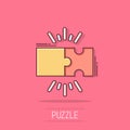 Puzzle compatible icon in comic style. Jigsaw agreement vector cartoon illustration on white isolated background. Cooperation