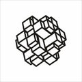 Puzzle cube groove volumetric 3d black white multifaceted geometric figure