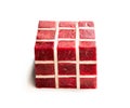 Puzzle cube made of fresh meat and lard isolated on white concept