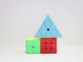 puzzle cubes and pyramid arranged beautifully