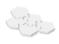 3d icon hexagon puzzle in white with shadow. Hexagon puzzle of five pieces with shadow on white background