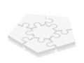 3d icon puzzle in white with shadow. Puzzle of five pieces and pentagon center on white background