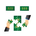Puzzle dollar with hand vector illustration