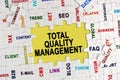 Puzzle with economic captions, in the center the inscription - TOTAL QUALITY MANAGEMENT Royalty Free Stock Photo