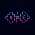 Puzzle euro and yen nolan icon. Simple thin line, outline vector of trade wars icons for ui and ux, website or mobile application Royalty Free Stock Photo