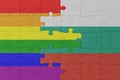 puzzle with the flag of rainbow gay pride and bulgaria . macro.concept Royalty Free Stock Photo