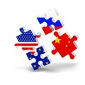 Puzzle, flag, USA, EU, China, Russia opposition 3D, Royalty Free Stock Photo