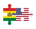 Puzzle of flags of Bolivia and US, vector Royalty Free Stock Photo