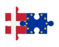 Puzzle of flags of Denmark and European Union, vector