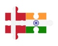 Puzzle of flags of Denmark and India, vector