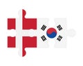 Puzzle of flags of Denmark and South Korea, vector
