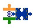 Puzzle of flags of India and European Union, vector