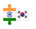 Puzzle of flags of India and South Korea, vector