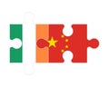 Puzzle of flags of Ireland and China, vector