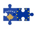 Puzzle of flags of Kosovo and European Union, vector