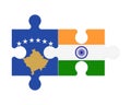 Puzzle of flags of Kosovo and India, vector