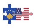 Puzzle of flags of Kosovo and US, vector