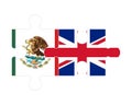 Puzzle of flags of Mexico and United Kingdom, vector