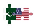 Puzzle of flags of Pakistan and US, vector