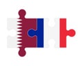 Puzzle of flags of Qatar and France , vector