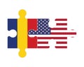 Puzzle of flags of Romania and US, vector